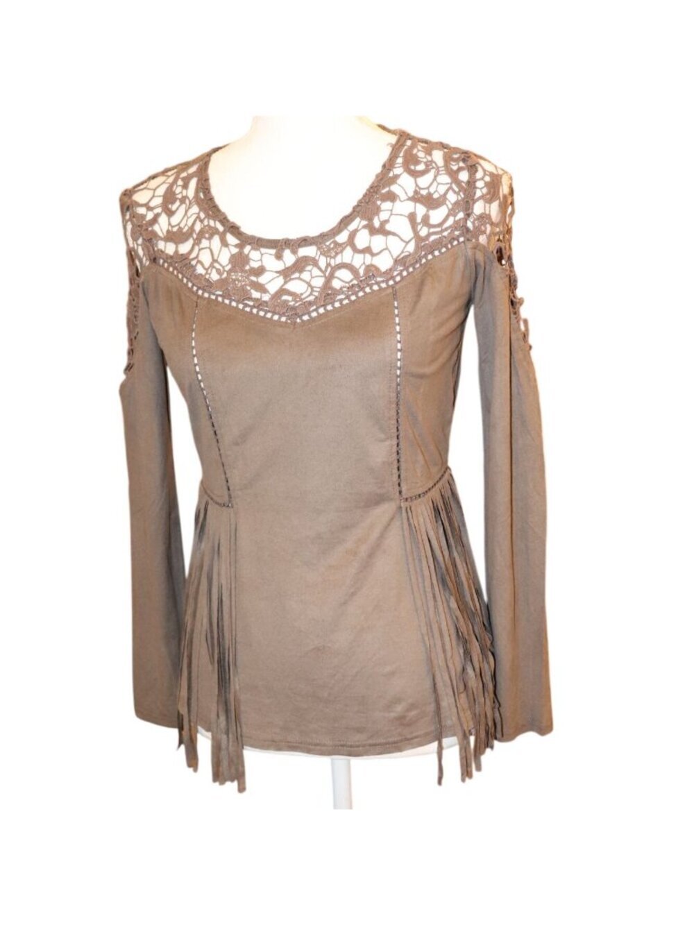 Gimmicks Faux Suede Fringe Top By Size XS (oversized)
